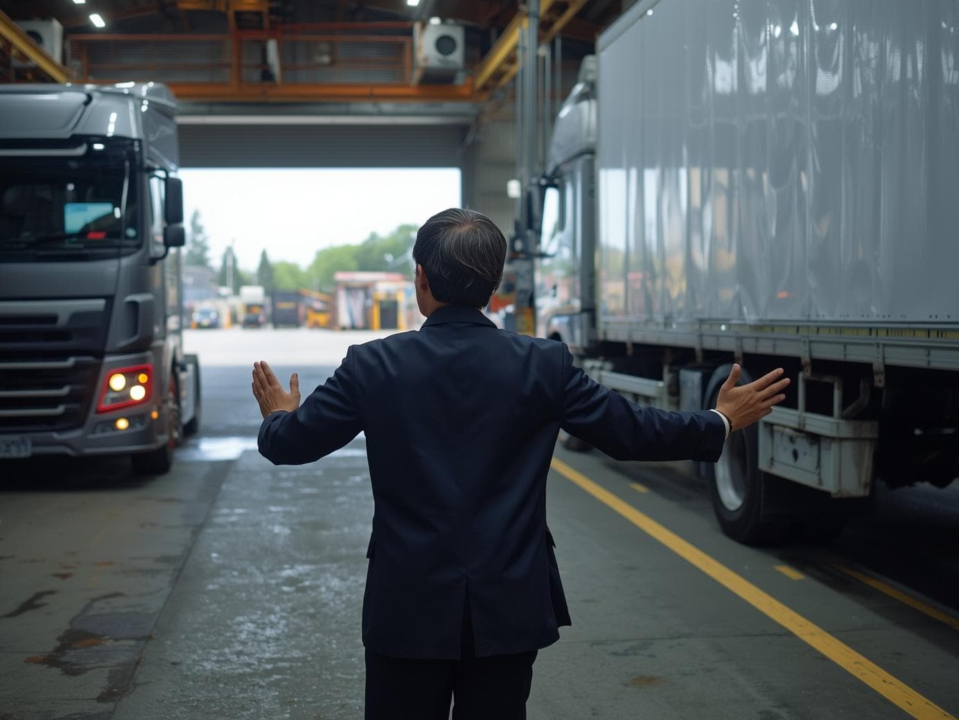 トラック整備工場内でのバック誘導スタッフ 2